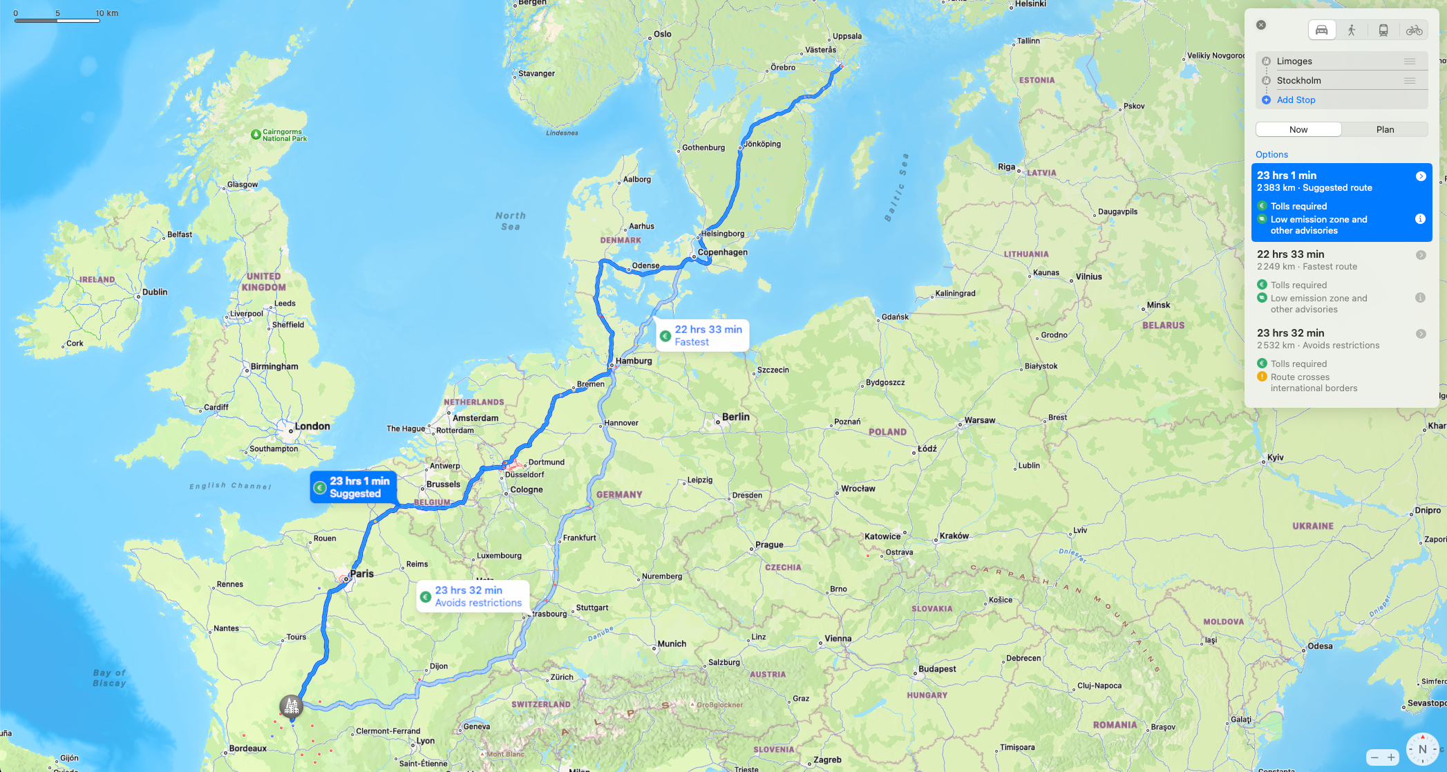 Directions from Limoges to Stockholm